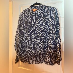 Navy and white cotton voile button down shirt